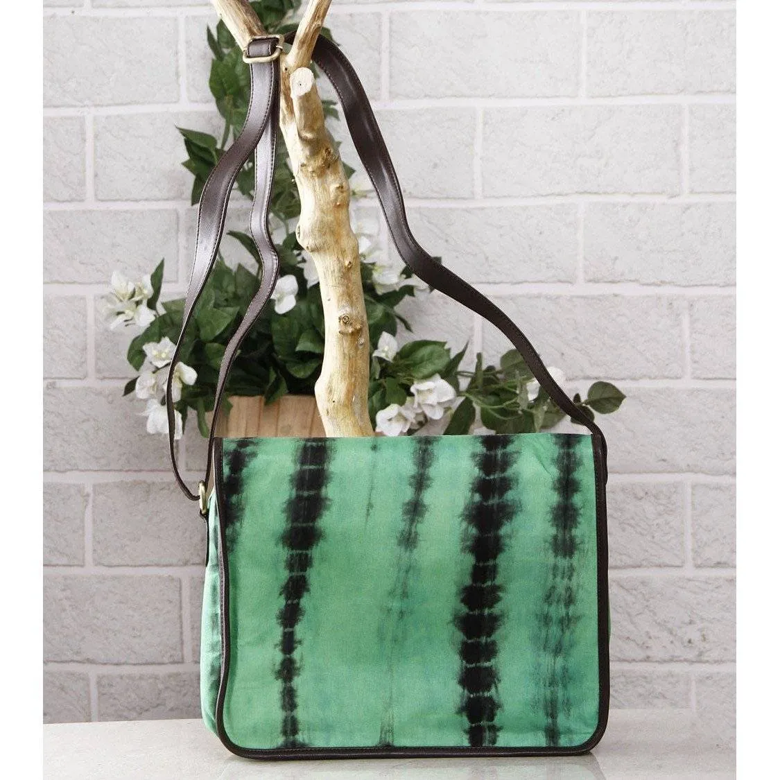 Green & Black Tie Dyed Suede Sling Bag (100000052935)