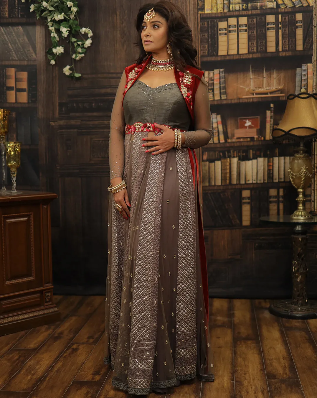 Grey Anarkali Plazzo Set