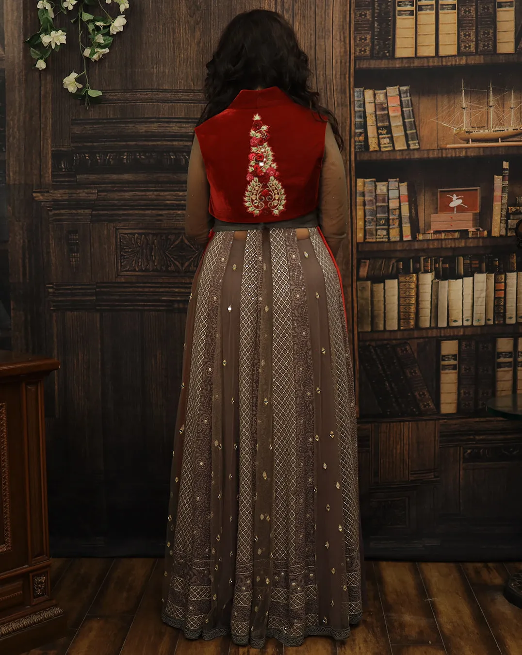 Grey Anarkali Plazzo Set