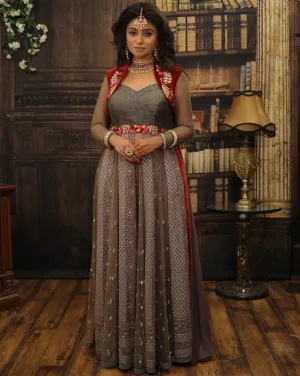 Grey Anarkali Plazzo Set