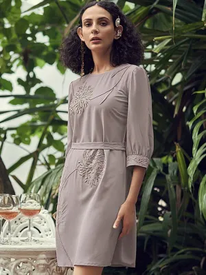 Grey coloured dress, made in italian crepe