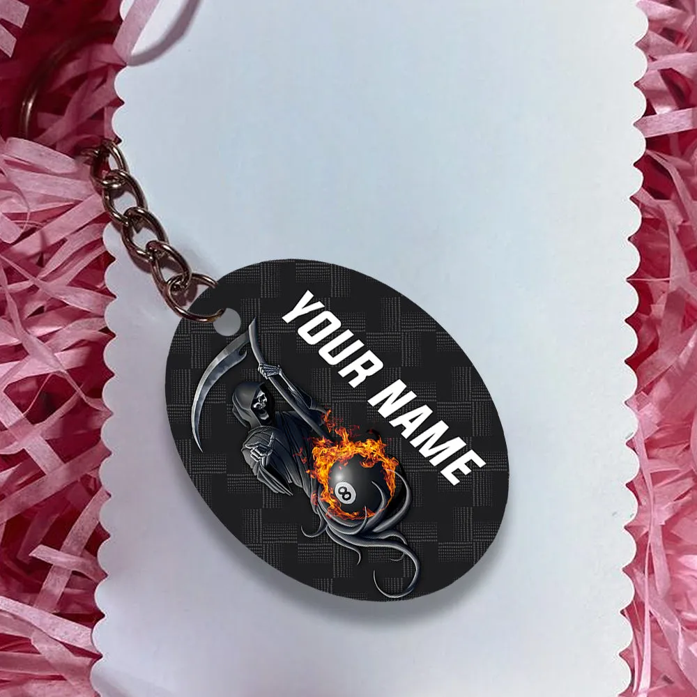 Grim Reaper Billiard Pool 8 Ball Hello Darkness My Old Friend Personalized Name Keychain Gift For Billiard Players
