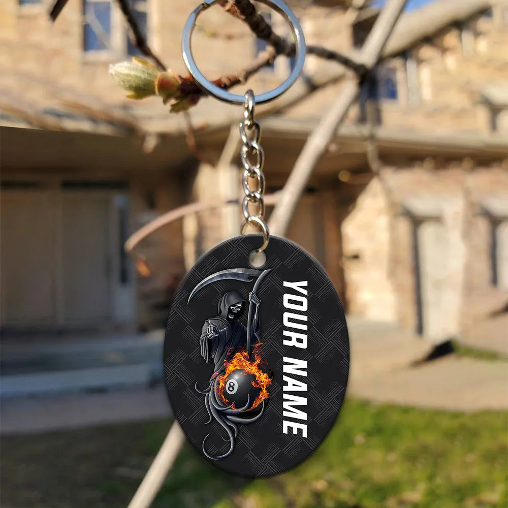 Grim Reaper Billiard Pool 8 Ball Hello Darkness My Old Friend Personalized Name Keychain Gift For Billiard Players