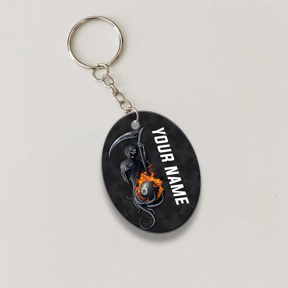 Grim Reaper Billiard Pool 8 Ball Hello Darkness My Old Friend Personalized Name Keychain Gift For Billiard Players
