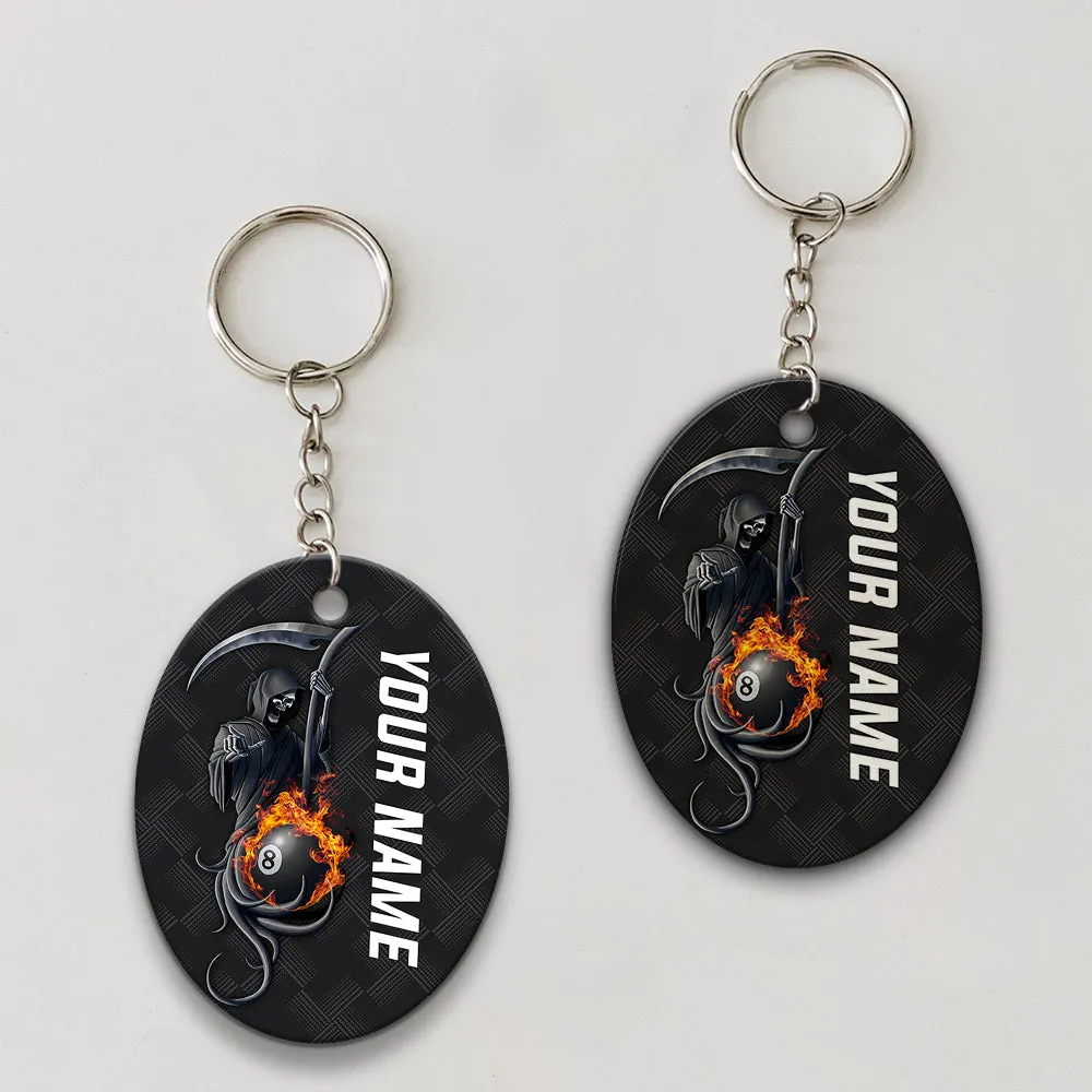 Grim Reaper Billiard Pool 8 Ball Hello Darkness My Old Friend Personalized Name Keychain Gift For Billiard Players