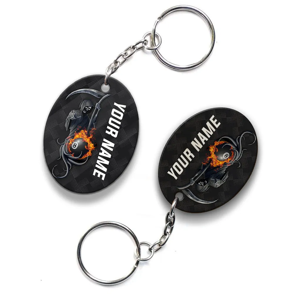 Grim Reaper Billiard Pool 8 Ball Hello Darkness My Old Friend Personalized Name Keychain Gift For Billiard Players