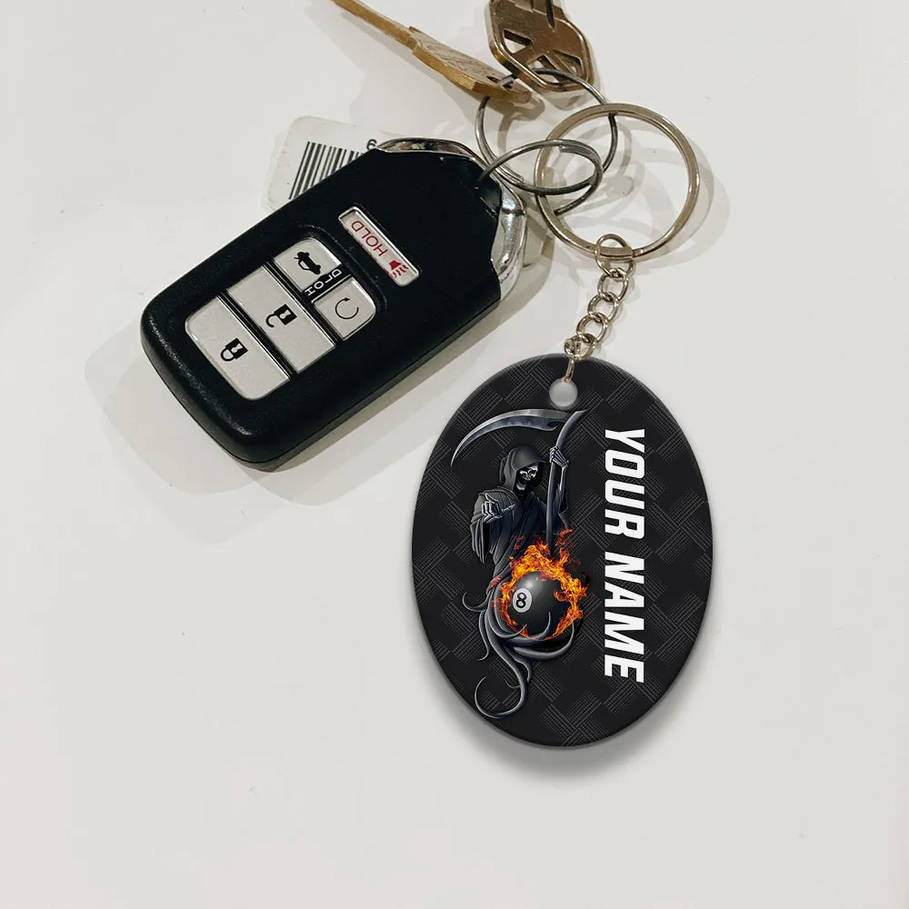 Grim Reaper Billiard Pool 8 Ball Hello Darkness My Old Friend Personalized Name Keychain Gift For Billiard Players