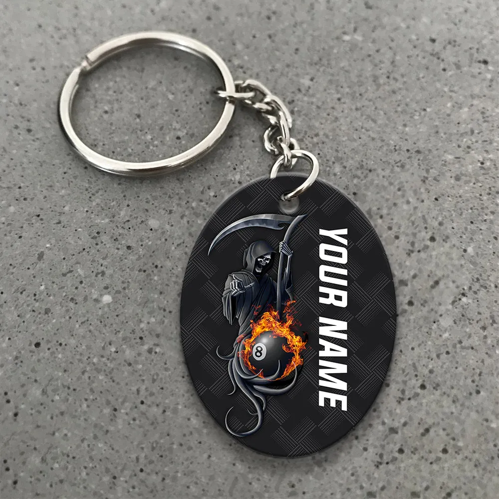 Grim Reaper Billiard Pool 8 Ball Hello Darkness My Old Friend Personalized Name Keychain Gift For Billiard Players