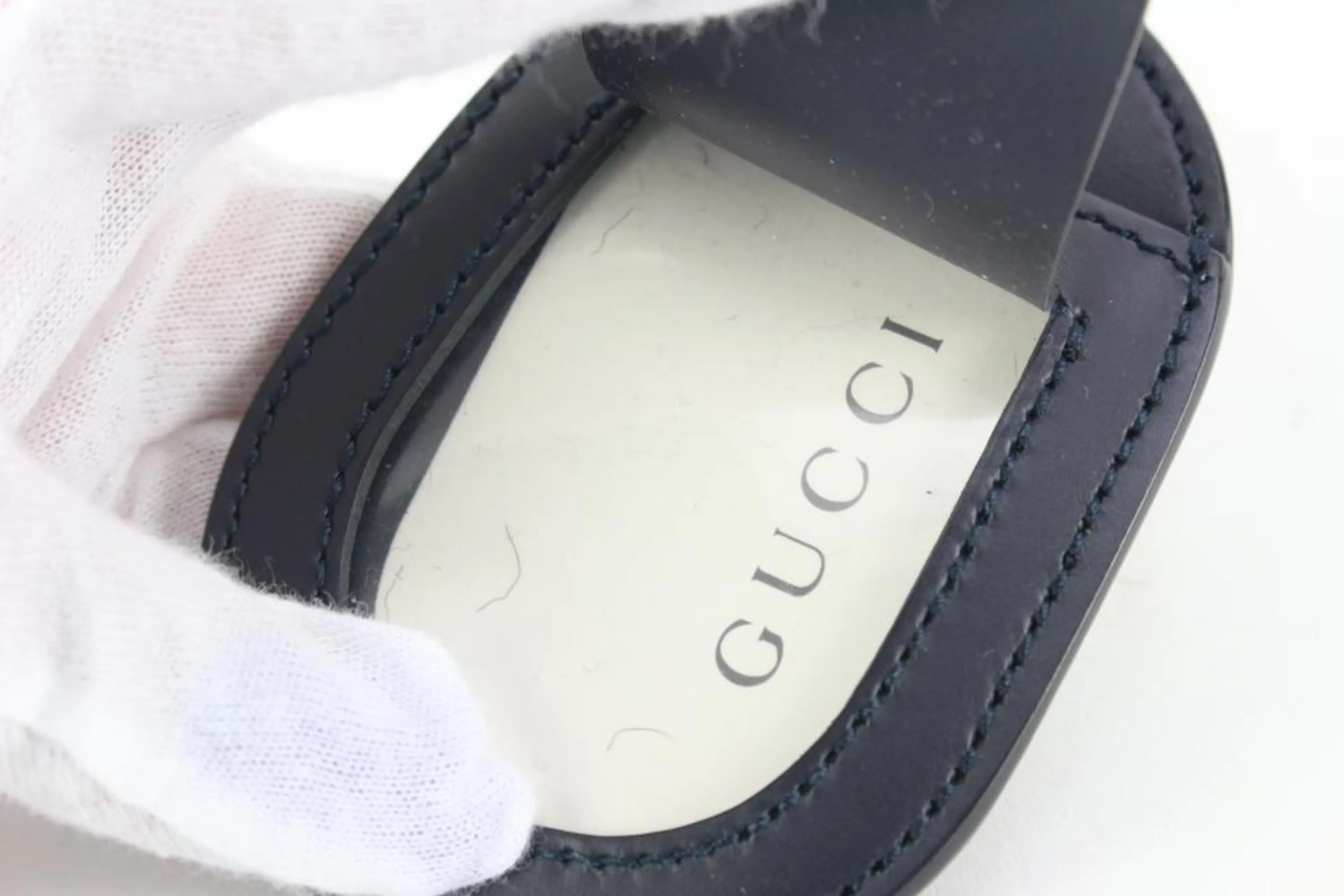 Gucci Blooms Navy Blue Leather Name Tag Clochette Bag Charm 54gz55s