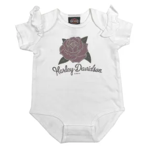 Harley-Davidson® Baby Girls' Glitter Rose Ruffle Sleeve Infant Creeper – White