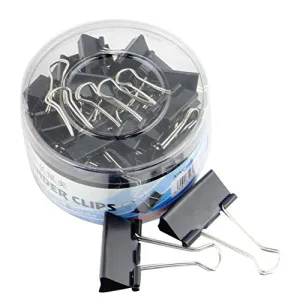 HEHGU Binder Clips Paper Clamps Paper Binder Clips Metal Fold Back Clips with Box for Office, School and Home Supplies, Black 48Pcs 25mm