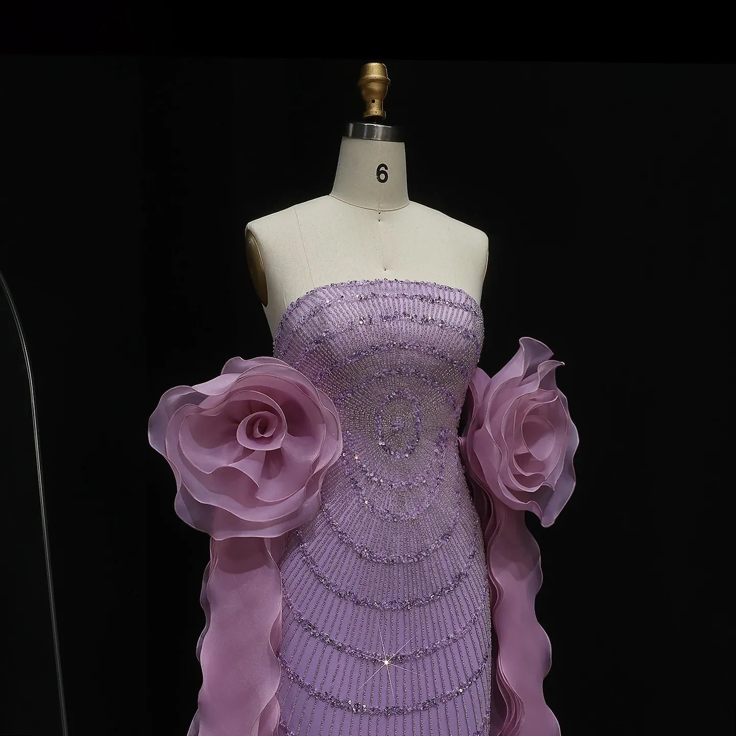 HELEN Luxury Lilac Evening Dress with 3D Flower Ruffles