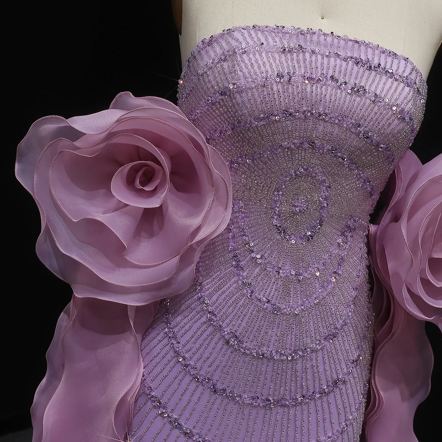 HELEN Luxury Lilac Evening Dress with 3D Flower Ruffles