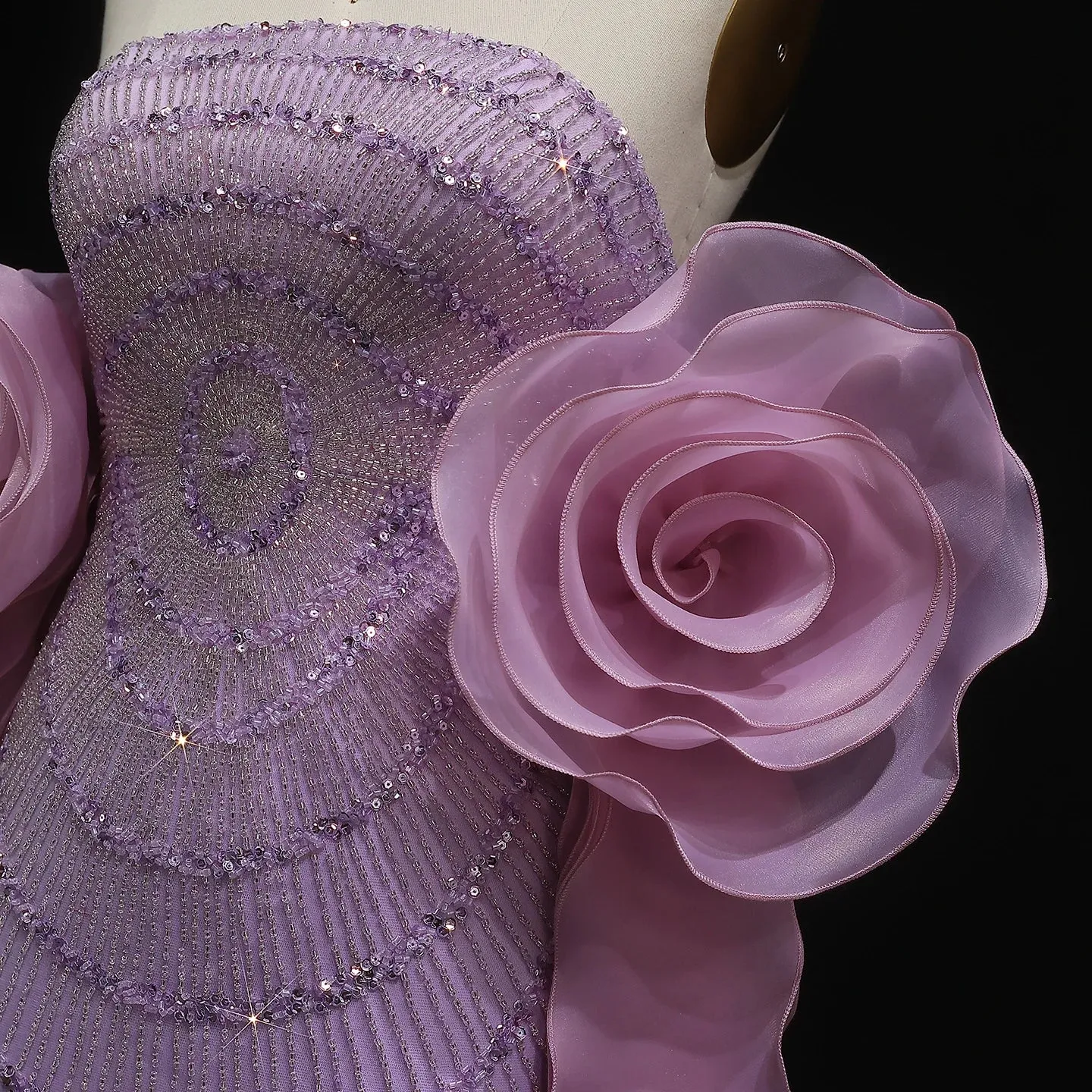 HELEN Luxury Lilac Evening Dress with 3D Flower Ruffles