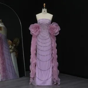 HELEN Luxury Lilac Evening Dress with 3D Flower Ruffles