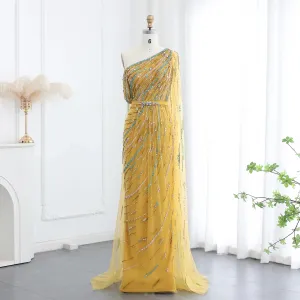 HELEN Luxury One Shoulder Beaded Evening Dress with Cape