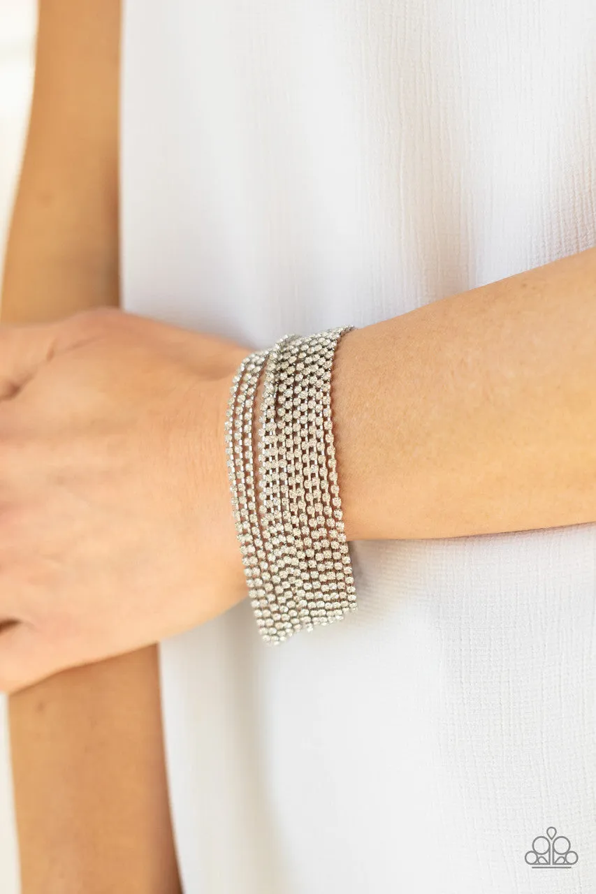 I Woke Up Like This - White - Rhinestone Blingy Paparazzi Lobster Claw Bracelet - June 2021 Life of the Party Exclusive