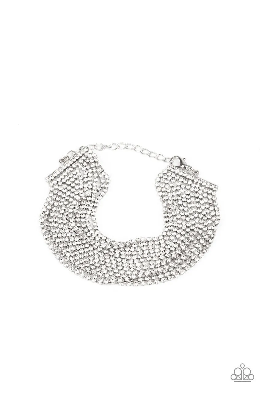 I Woke Up Like This - White - Rhinestone Blingy Paparazzi Lobster Claw Bracelet - June 2021 Life of the Party Exclusive