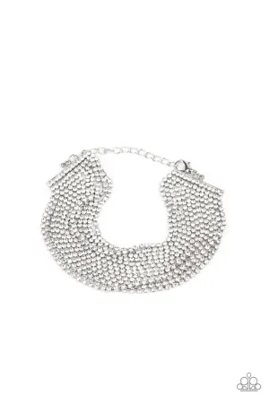I Woke Up Like This - White - Rhinestone Blingy Paparazzi Lobster Claw Bracelet - June 2021 Life of the Party Exclusive