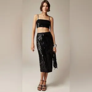 J.Crew Collection NWT Sequin Fringe Midi Skirt in Black