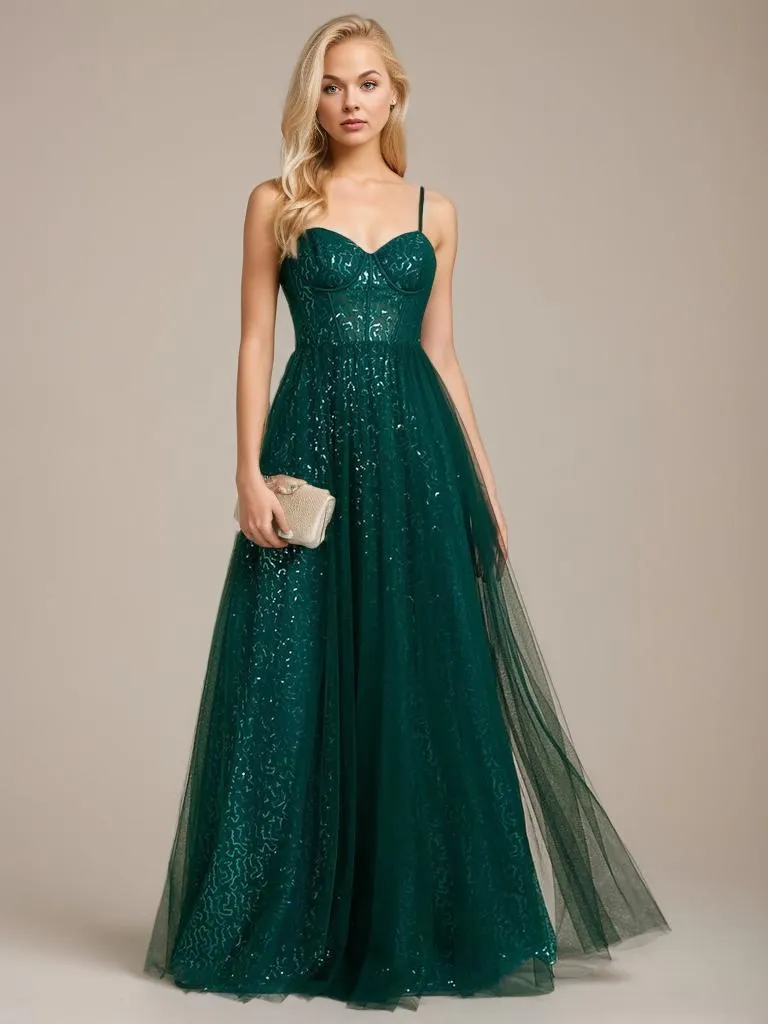 Jemima emerald sequin/tulle corset ball dress Express NZ wide