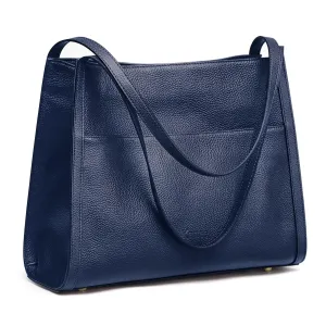 Kattee Genuine Leather Tote Bags for Women Soft Leather Shoulder Purses and Handbags Navy