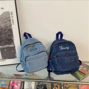 Kawaii Custom Mini Denim Backpack 🎀✨ | Personalized Embroidery Name 💖 | Stylish Gift for Trendy Young Ladies 🎉🎒