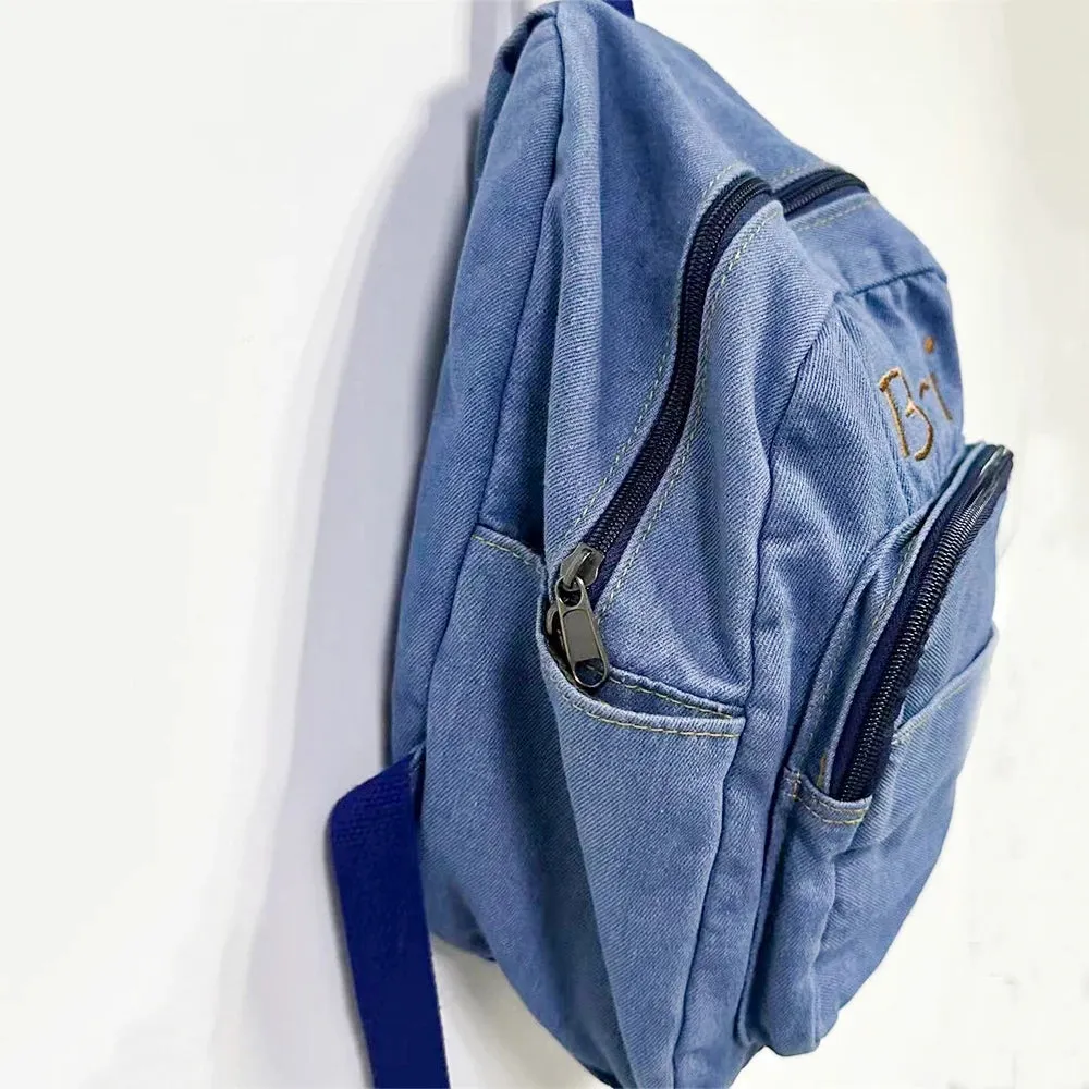 Kawaii Custom Mini Denim Backpack 🎀✨ | Personalized Embroidery Name 💖 | Stylish Gift for Trendy Young Ladies 🎉🎒