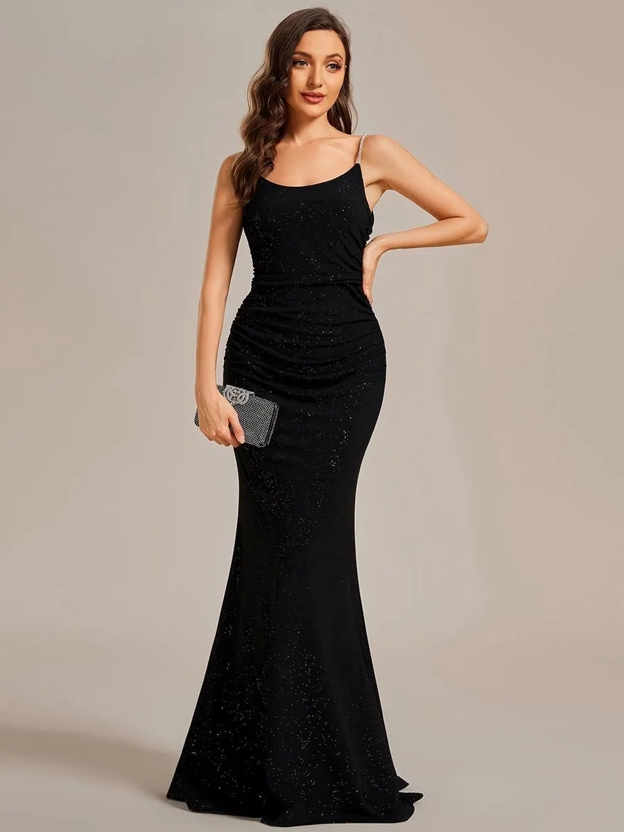 Kela low back rushed ball dress with sparkling straps