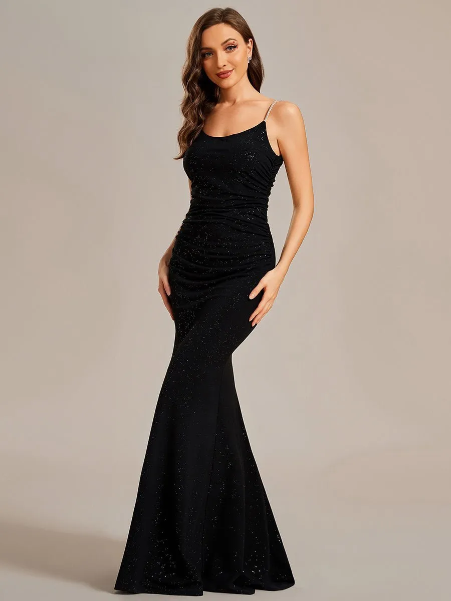 Kela low back rushed ball dress with sparkling straps