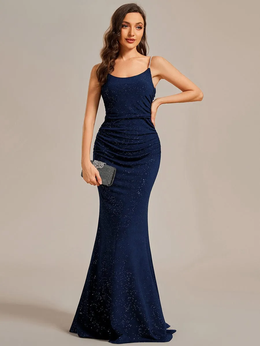 Kela low back rushed ball dress with sparkling straps
