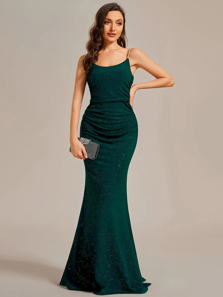 Kela low back rushed ball dress with sparkling straps