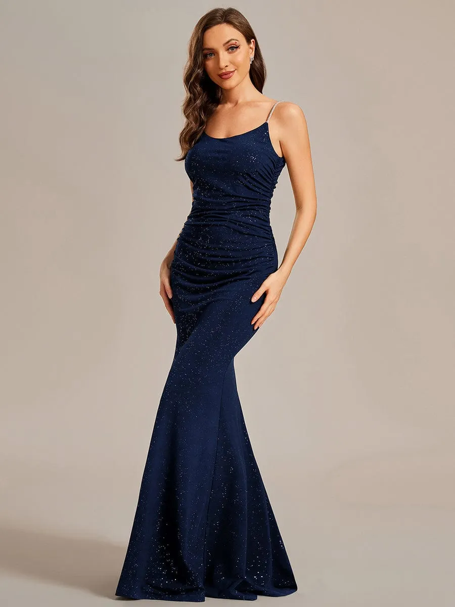 Kela low back rushed ball dress with sparkling straps