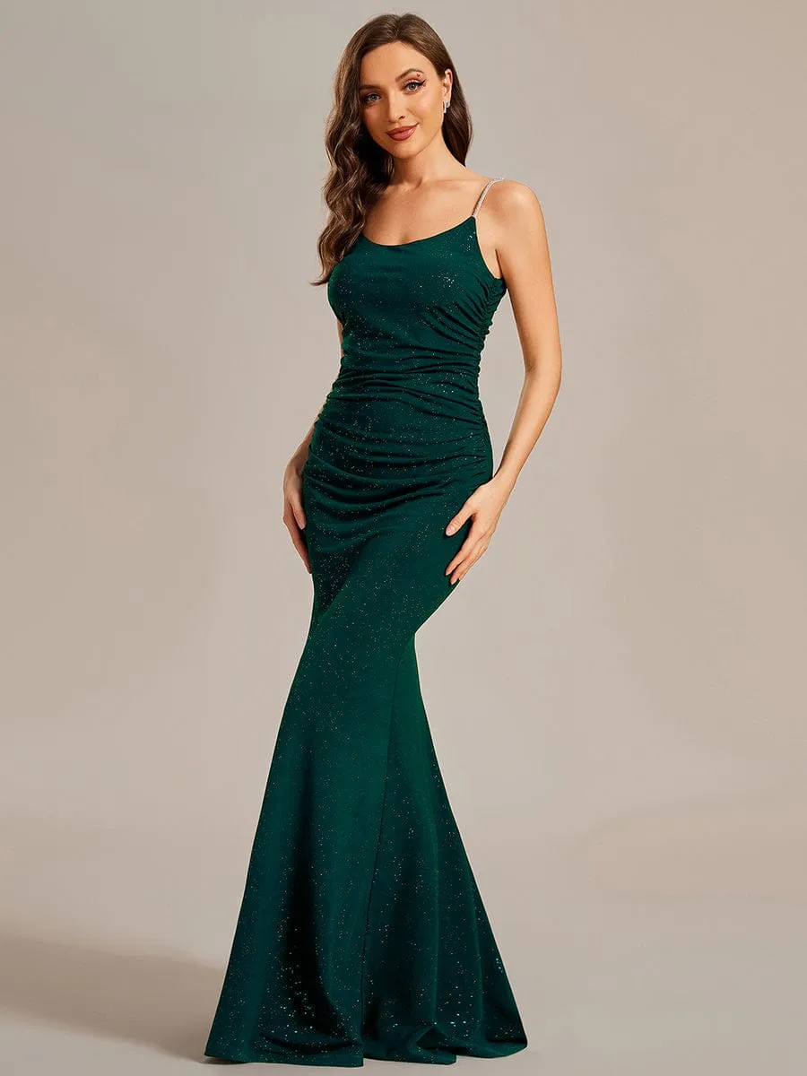 Kela low back rushed ball dress with sparkling straps