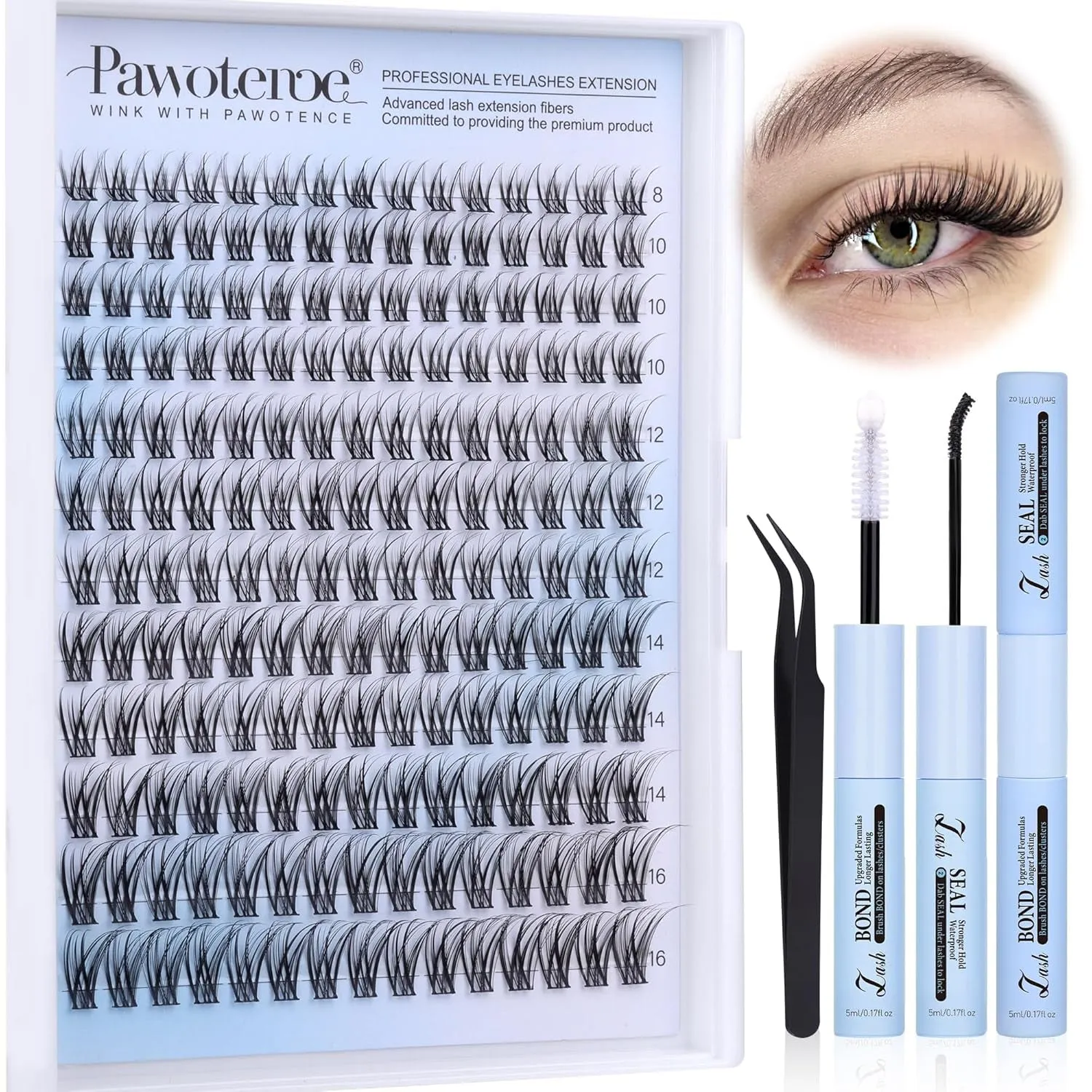Lash Extension Kit DIY 280Pcs Lash Clusters Eyelash Extension Kit, 9-16Mm 30D 40D Individual Lashes Kit with Lash Bond and Seal, Lash Tweezers for Self Use (30D&40D, 0.07D, 9-16Mm, Kit)