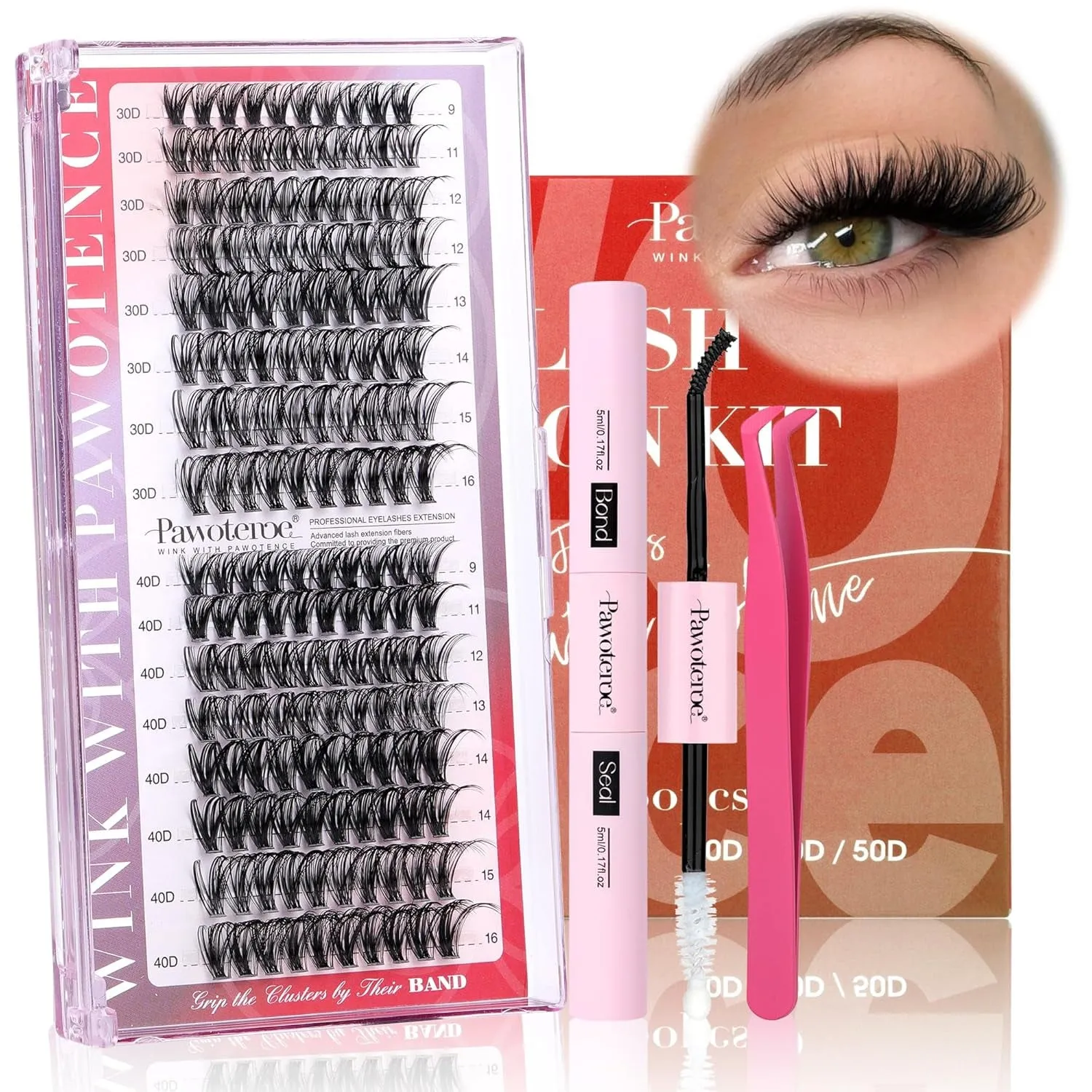 Lash Extension Kit DIY 280Pcs Lash Clusters Eyelash Extension Kit, 9-16Mm 30D 40D Individual Lashes Kit with Lash Bond and Seal, Lash Tweezers for Self Use (30D&40D, 0.07D, 9-16Mm, Kit)