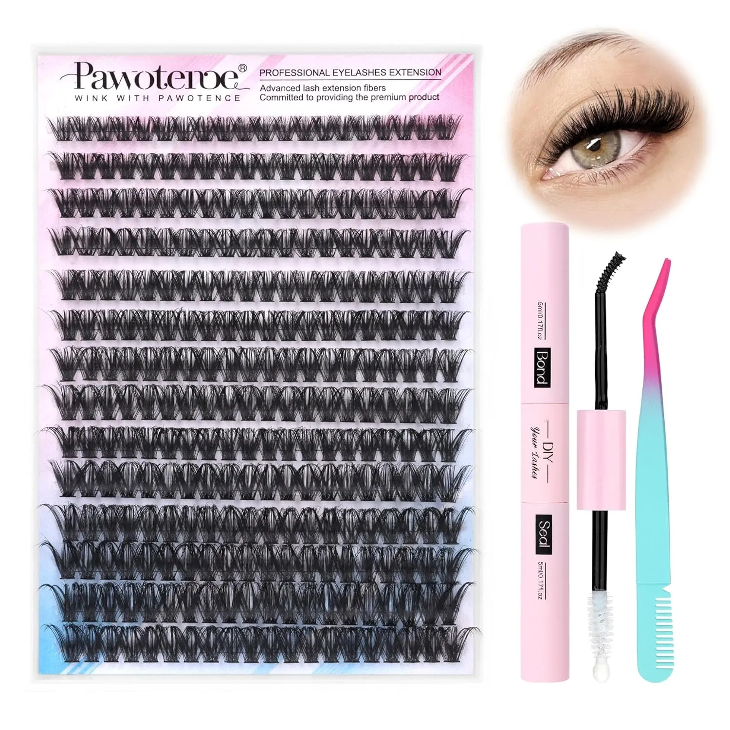 Lash Extension Kit DIY 280Pcs Lash Clusters Eyelash Extension Kit, 9-16Mm 30D 40D Individual Lashes Kit with Lash Bond and Seal, Lash Tweezers for Self Use (30D&40D, 0.07D, 9-16Mm, Kit)
