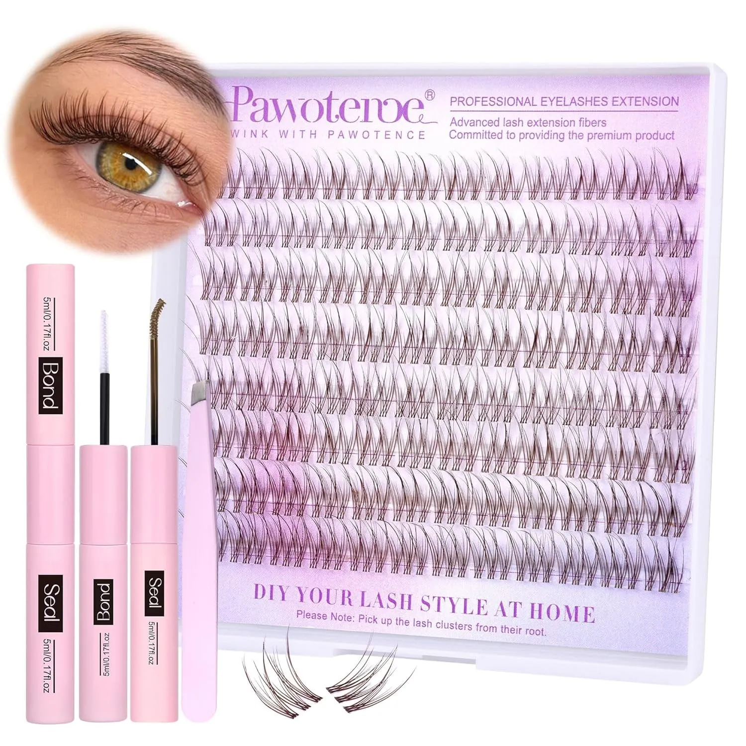 Lash Extension Kit DIY 280Pcs Lash Clusters Eyelash Extension Kit, 9-16Mm 30D 40D Individual Lashes Kit with Lash Bond and Seal, Lash Tweezers for Self Use (30D&40D, 0.07D, 9-16Mm, Kit)