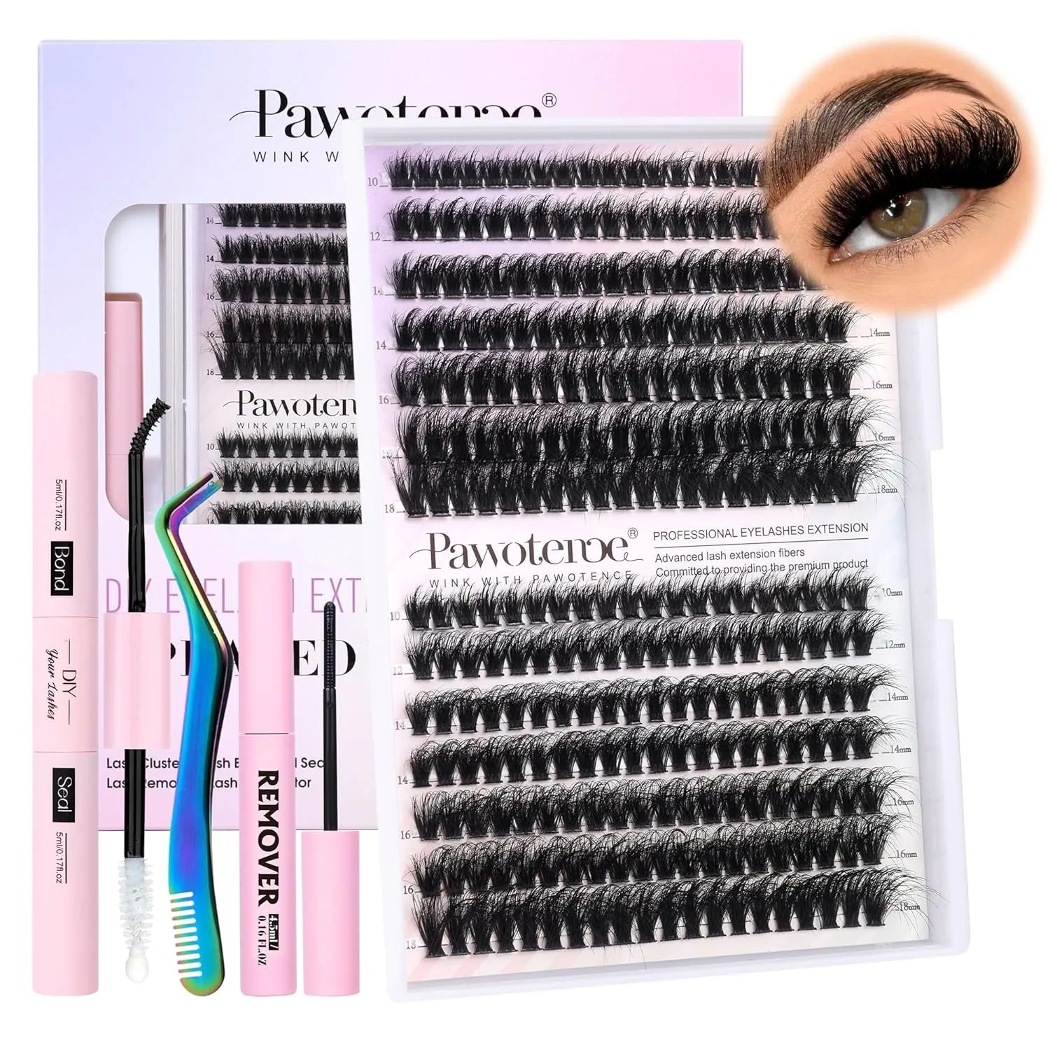 Lash Extension Kit DIY 280Pcs Lash Clusters Eyelash Extension Kit, 9-16Mm 30D 40D Individual Lashes Kit with Lash Bond and Seal, Lash Tweezers for Self Use (30D&40D, 0.07D, 9-16Mm, Kit)