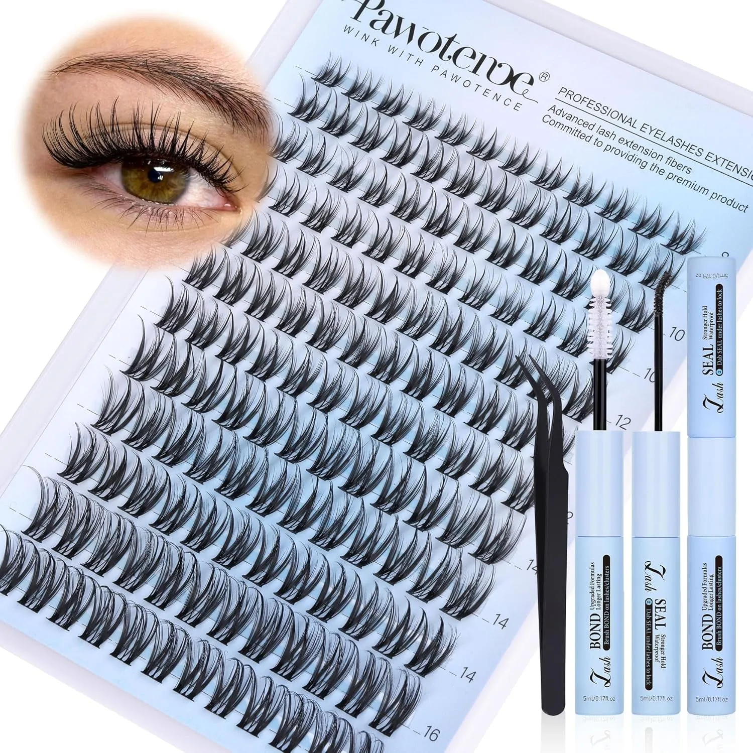 Lash Extension Kit DIY 280Pcs Lash Clusters Eyelash Extension Kit, 9-16Mm 30D 40D Individual Lashes Kit with Lash Bond and Seal, Lash Tweezers for Self Use (30D&40D, 0.07D, 9-16Mm, Kit)