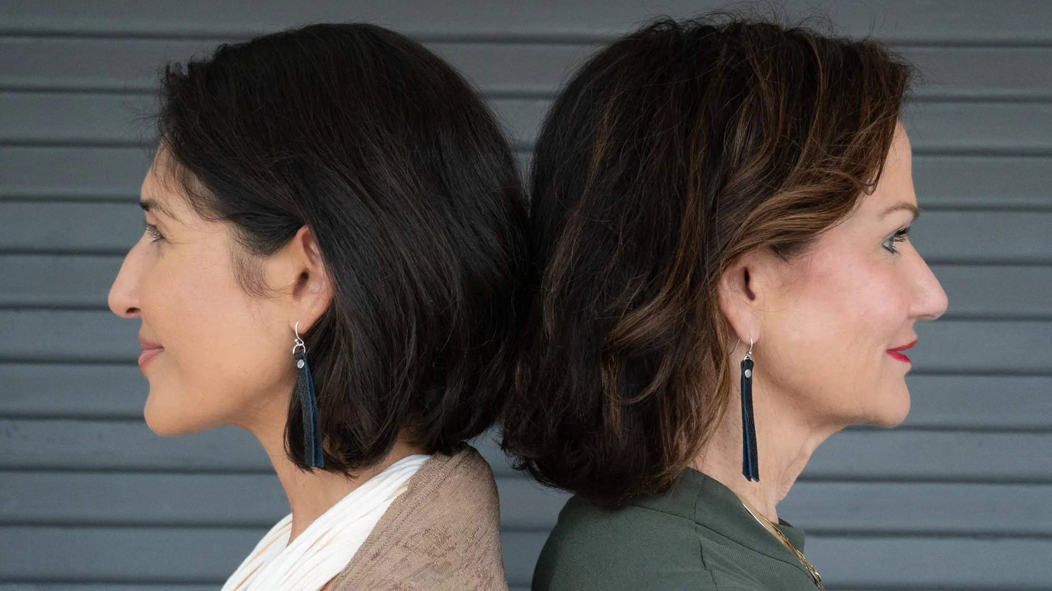 Leather Rivet Tab Earrings / Whiskey