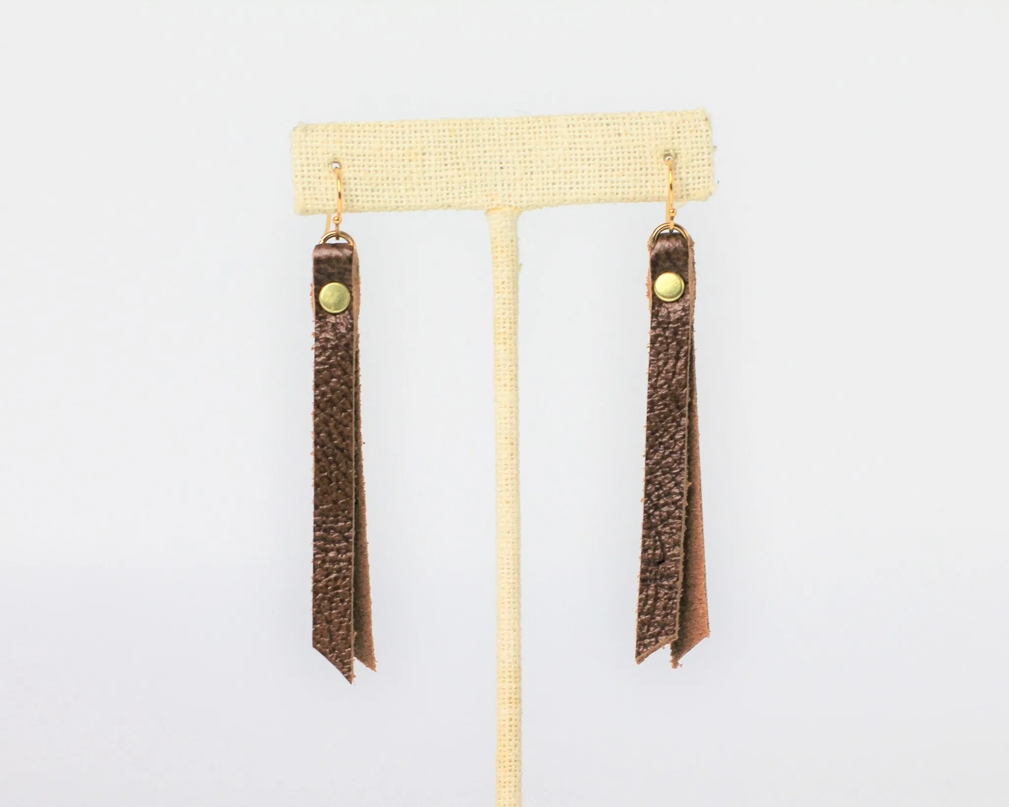 Leather Rivet Tab Earrings / Whiskey