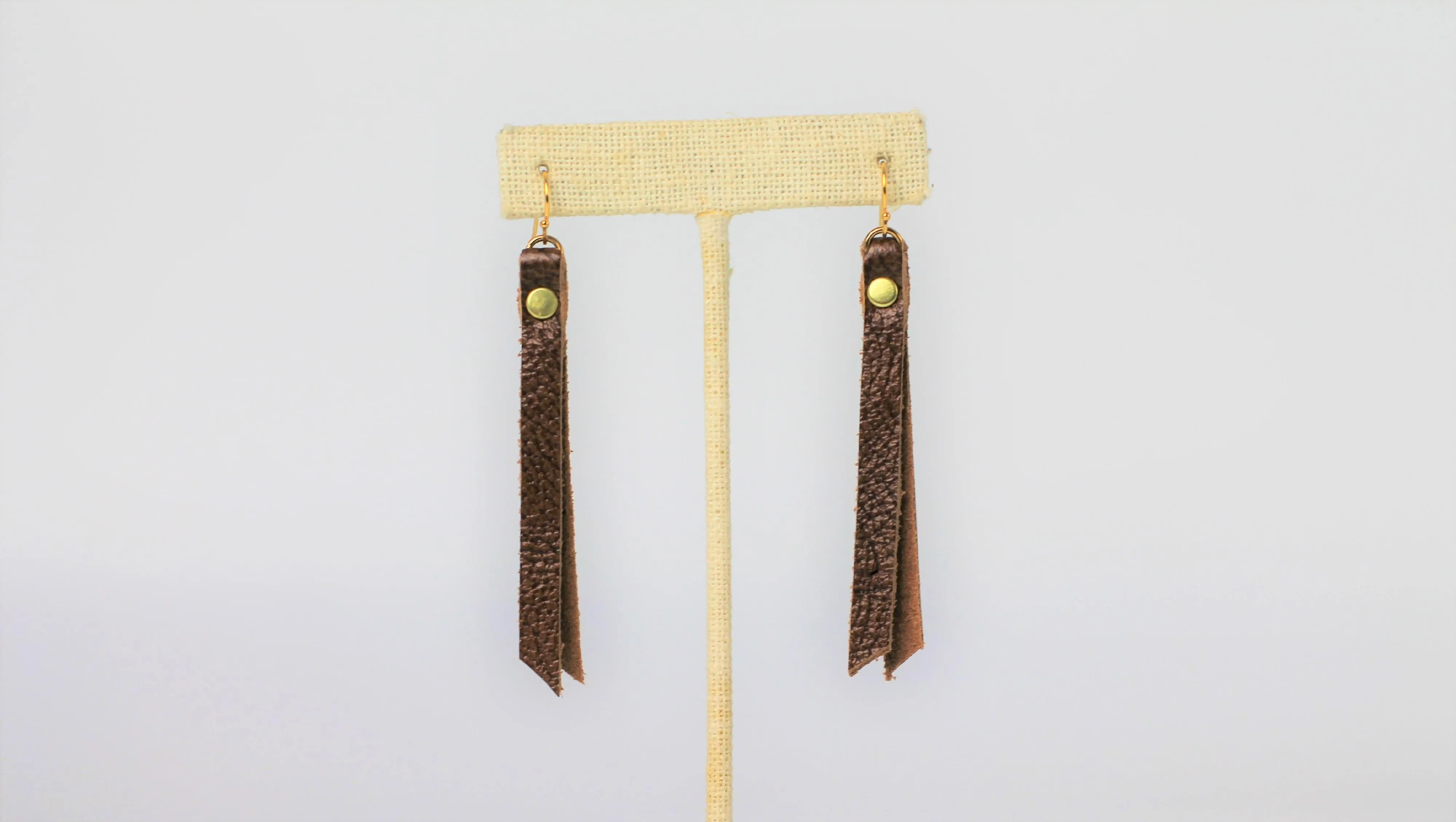 Leather Rivet Tab Earrings / Whiskey