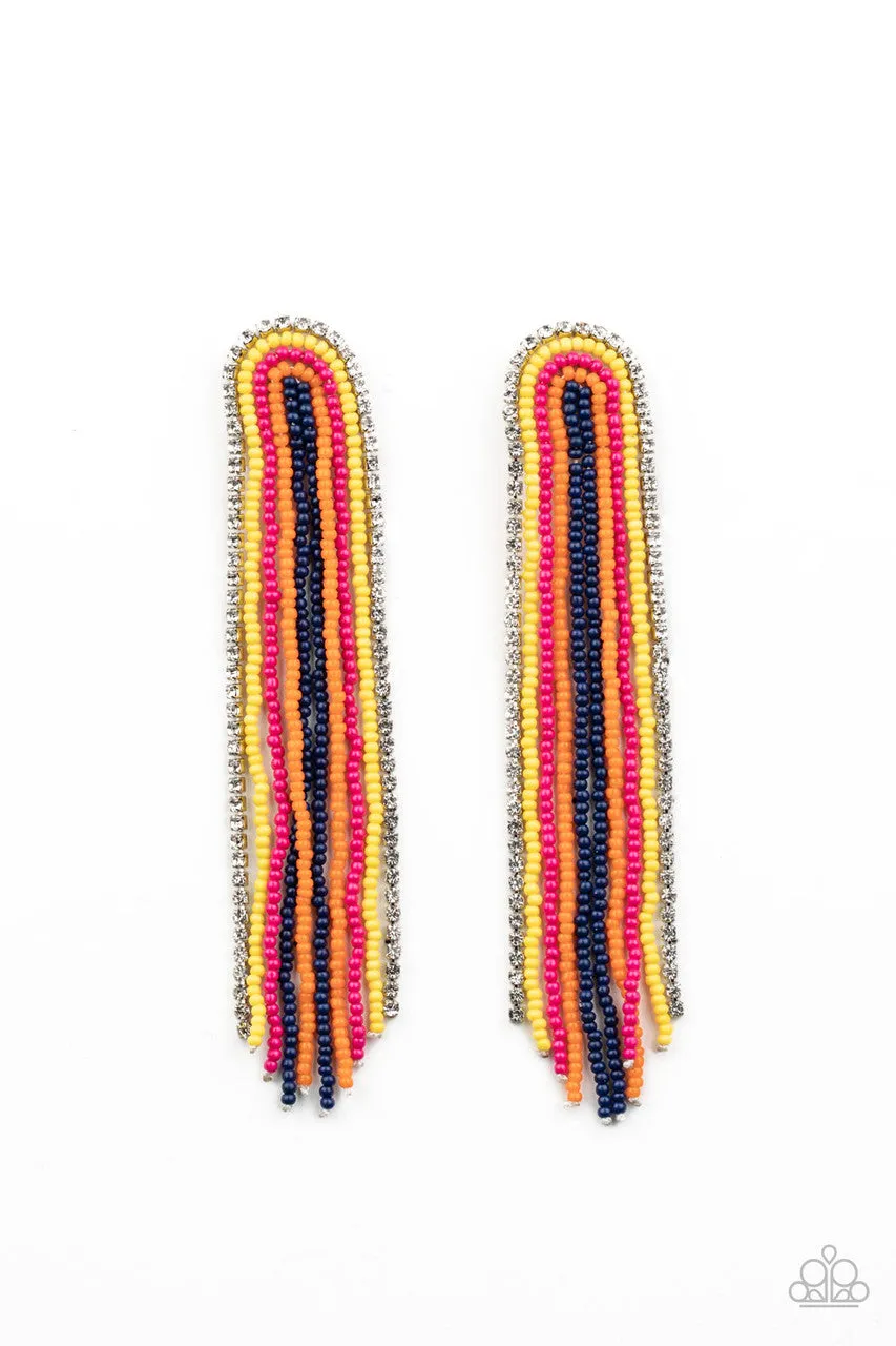 Let There BEAD Light - Multi - Rainbow Seed Bead Rhinestone Paparazzi Post Earrings -  December 2020 Life of the Party Exclusive