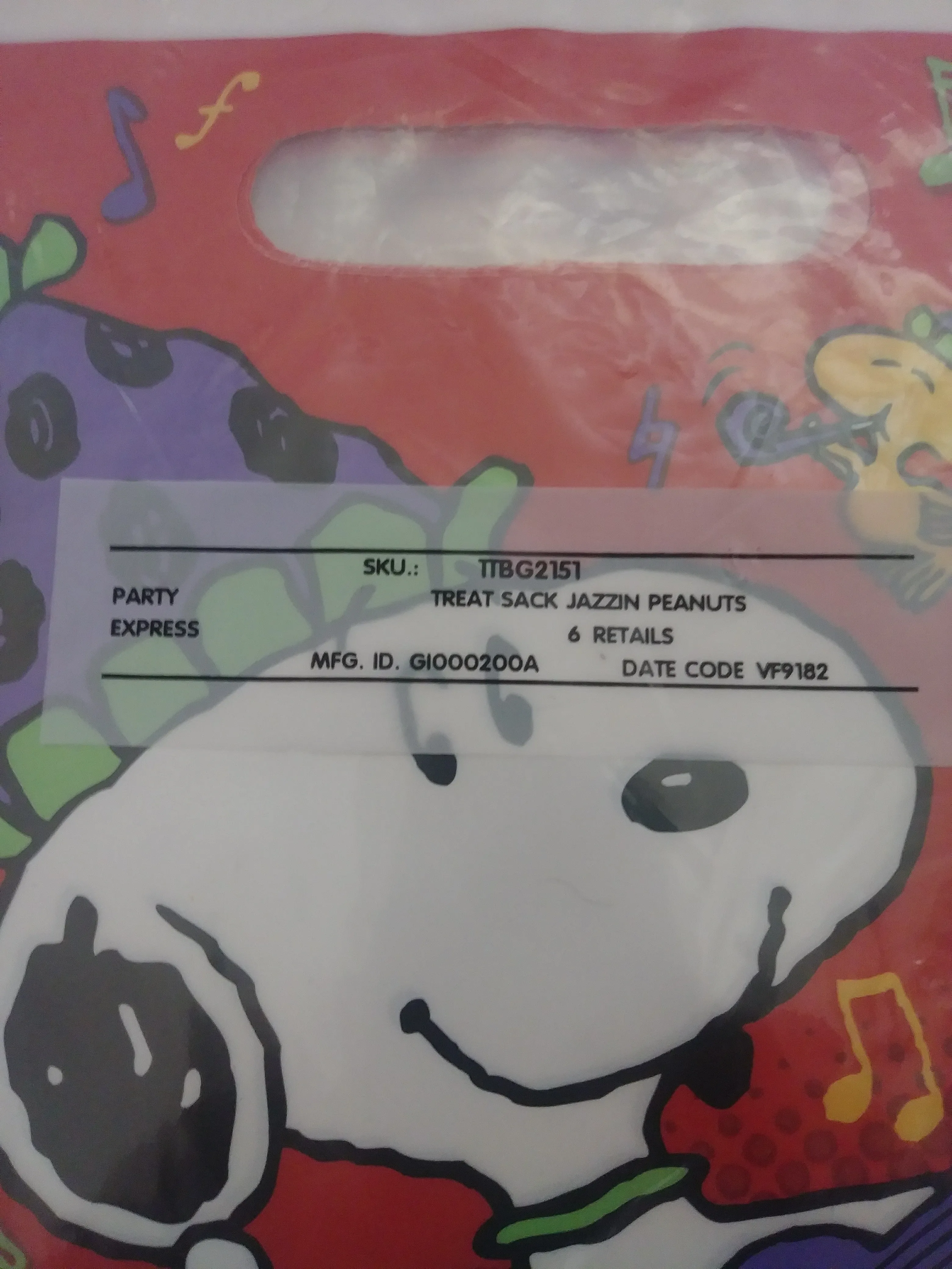 Lot Of 101 Peanuts Jazzin Snoopy Birthday Party Treat Sacks, Goody Bags