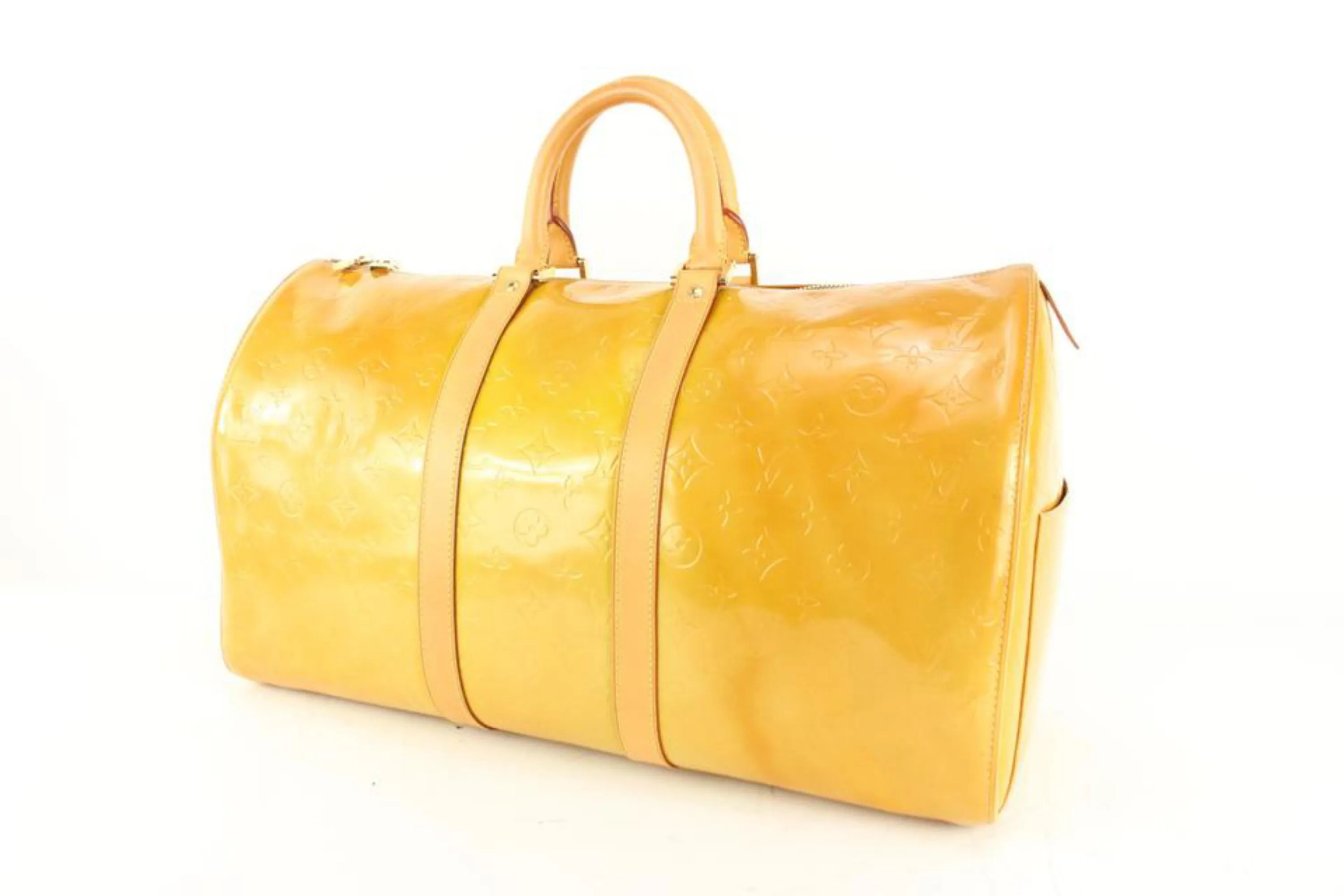 Louis Vuitton Yellow Monogram Vernis Mercer Keepall Duffle Bag 23lz531s