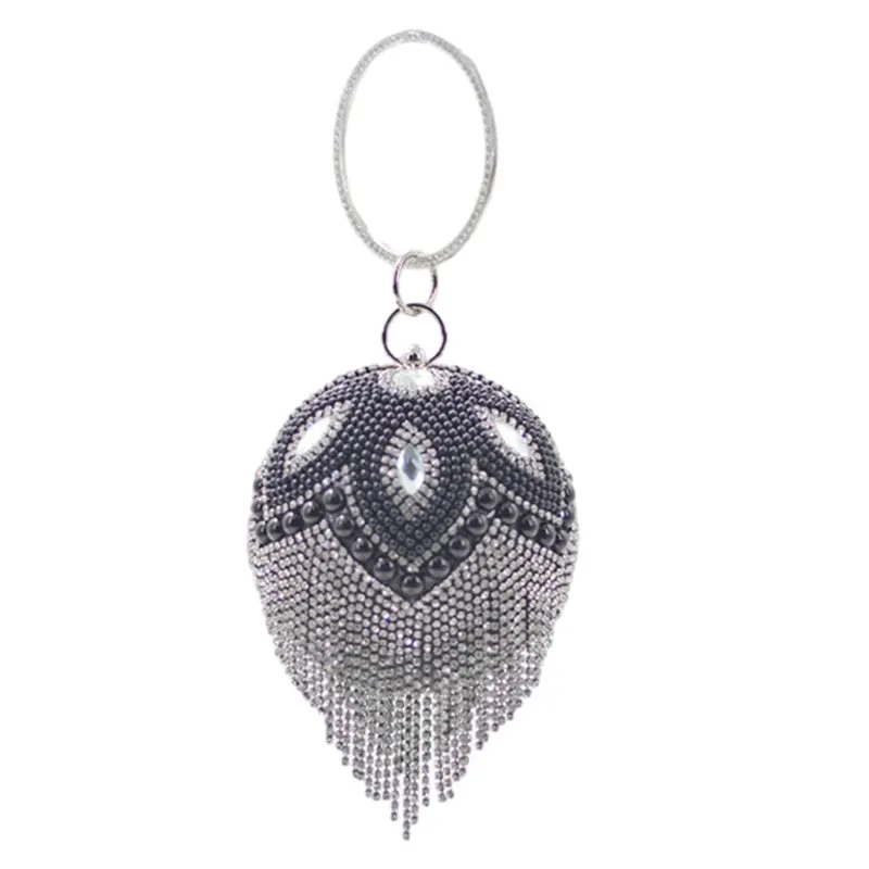 Luxurious Round Ball Shape Evening Bag Women Glittering Rhinestones Pearl Handbag Elegant Wedding Prom Party Clutch Shoulder Bag