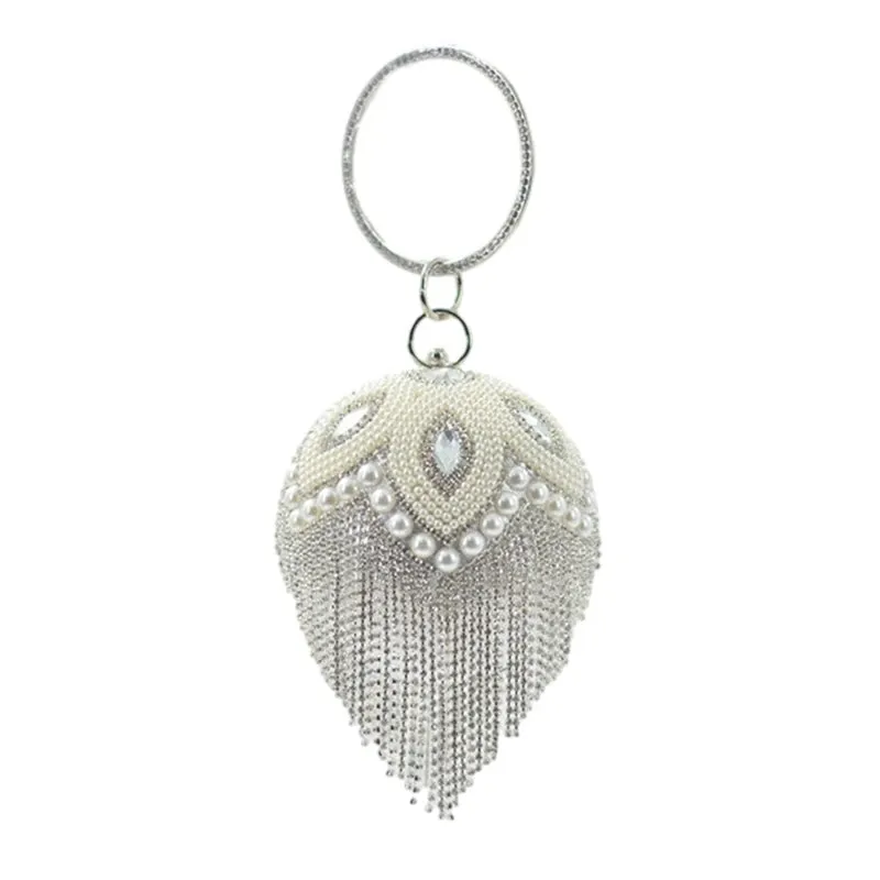 Luxurious Round Ball Shape Evening Bag Women Glittering Rhinestones Pearl Handbag Elegant Wedding Prom Party Clutch Shoulder Bag