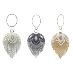 Luxurious Round Ball Shape Evening Bag Women Glittering Rhinestones Pearl Handbag Elegant Wedding Prom Party Clutch Shoulder Bag