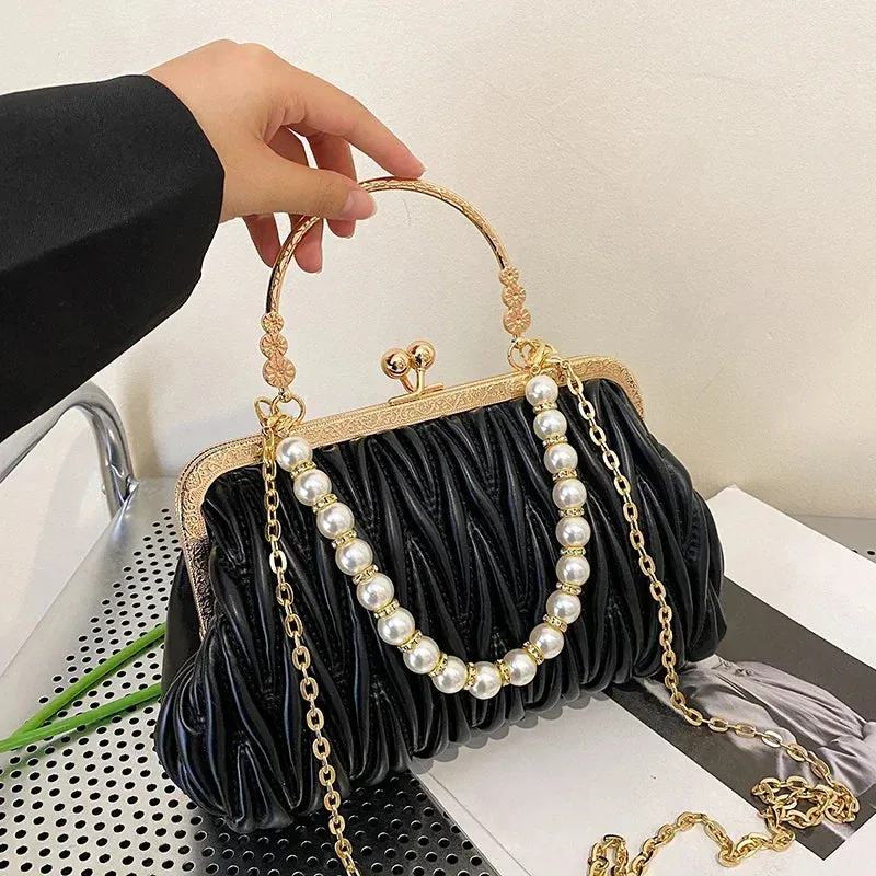 Luxury PU Leather Women Evening Bag Chain Shoulder Messenger Bag Shell Clip Designer Handbag Fashion Purse Party Wedding Clutch